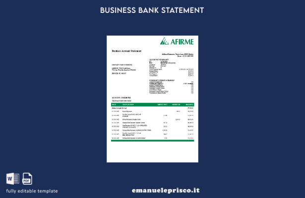 modello verificato di estratto conto aziendale Afirme in formato Word e PDF ().